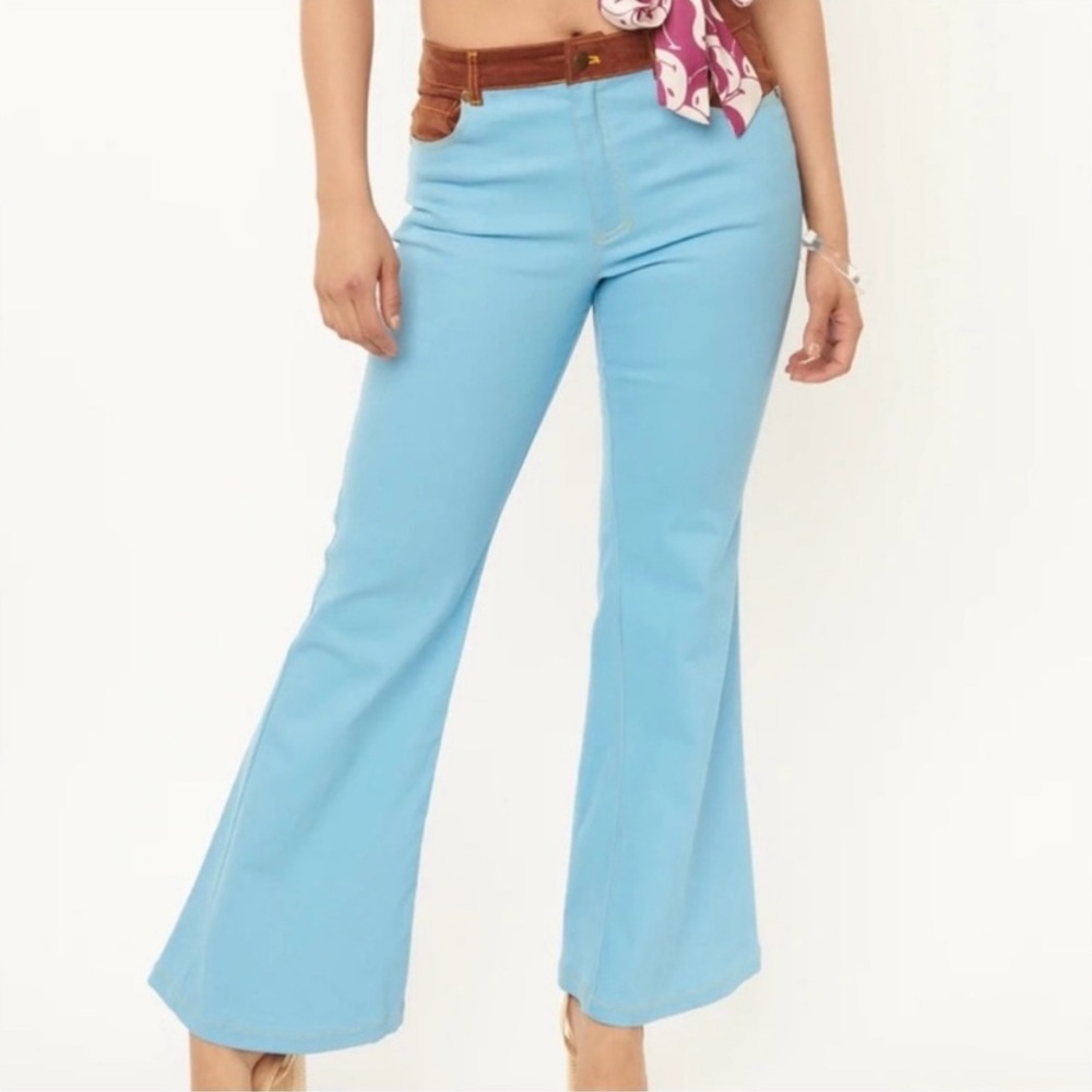 Unique Vintage x Smiley blue flare embroidered pants NEW sz 5X hippie boho